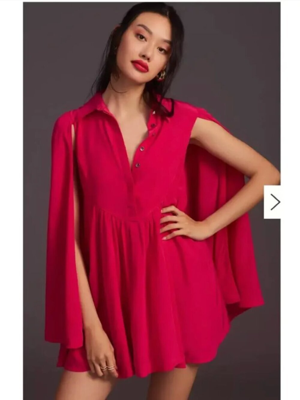 Maeve Silk Cape Mini Dress Minimalist Evening Quiet Luxury 100% Silk, Hot Pink